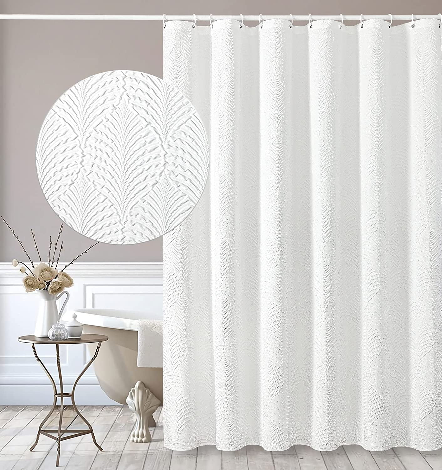Extra Long Shower Curtain 72 x 84, Tall 3D Embossed Textured White ...