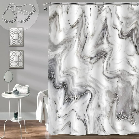 Extra Long Shower Curtain 72 x 84, Tall Abstract Grey Marble Shower Curtain, Modern Luxury Art Waterproof Fabric Shower Curtain for Bathroom Decor