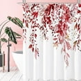 thumbnail image 1 of Extra Long Shower Curtain 72 x 84, Tall Burgundy Red Floral Shower Curtain for Bathroom, Watercolor Plant Eucalyptus Leaves Fabric Shower Curtain Set with Hooks, 1 of 6