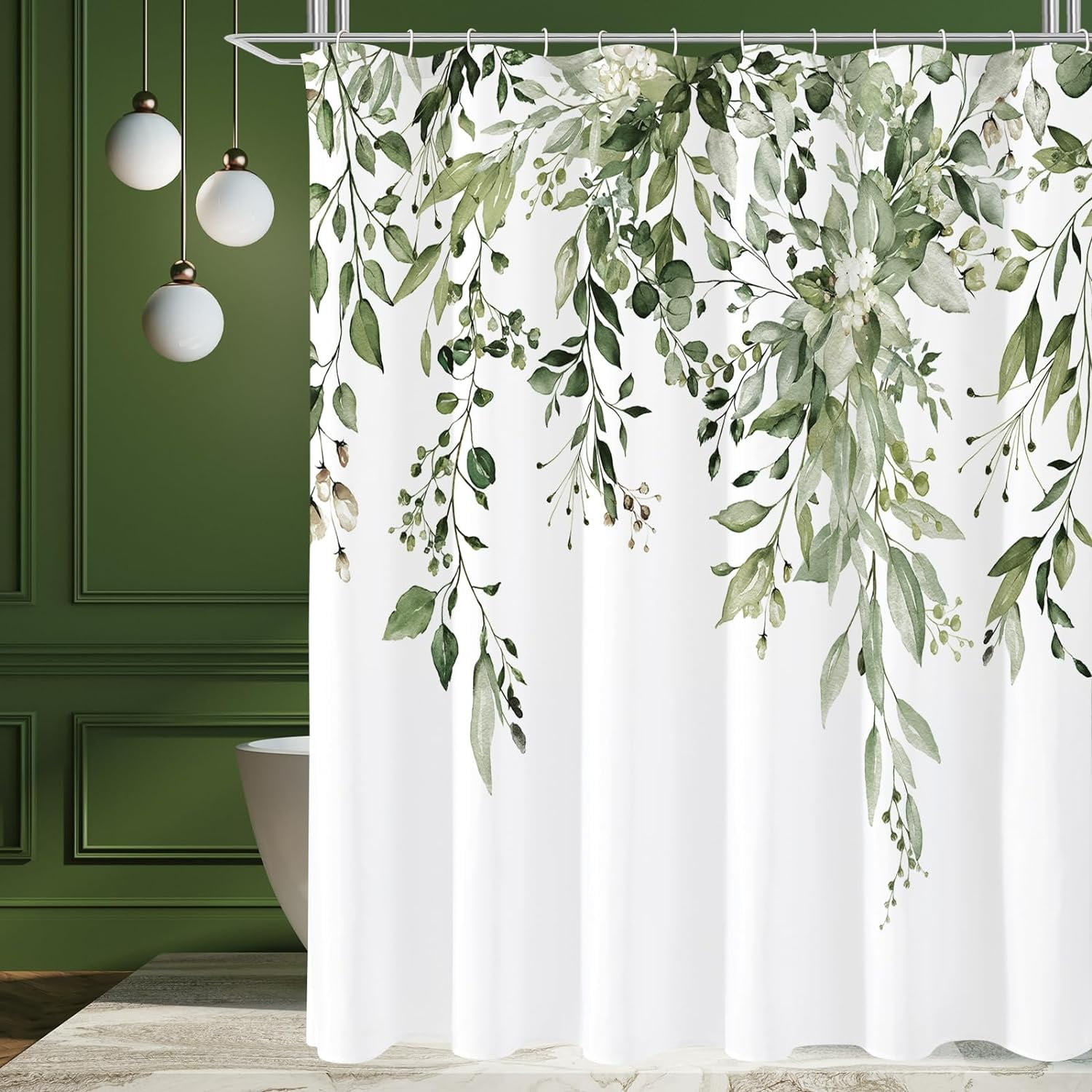 Extra Long Shower Curtain 72 x 84, Tall Olive Green Floral Shower