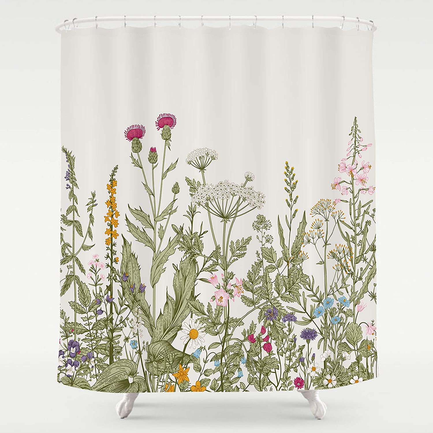 72 x 84 Extra Long Vintage Floral Shower Curtain, Spring Wild Flower ...