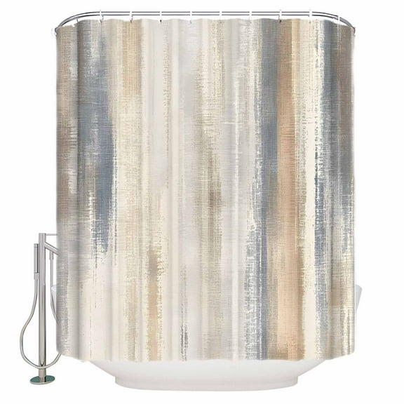 Extra Long Shower Curtain 72x84 Inch, Beige Grey Shower Curtain Waterproof Bathroom Decor Abstract Mottled Art Retro Modern Painting Fabric Bath Curtain Set Accessories with Hooks