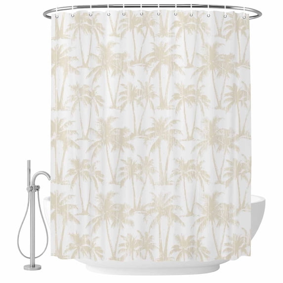 Extra Long Shower Curtain 72x84 Inch, Beige Palm Tree Shower Curtain Waterproof Bathroom Decor, Summer Tropical Tree Coastal Beach Fabric Bath Curtain Set Accessories with Hooks
