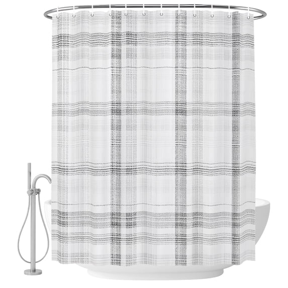 Extra Long Shower Curtain 72x84 Inch, Black Green Check Shower Curtain Waterproof Bathroom Decor, Farmhouse Line Buffalo Plaid Fabric Bath Curtain Set Accessories with Hooks