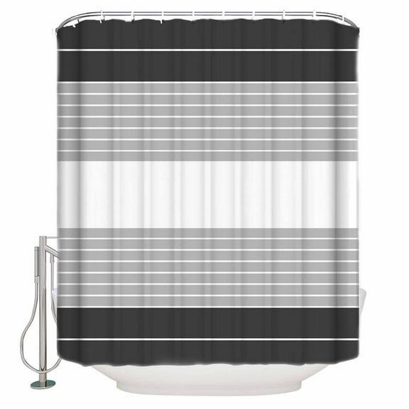 Extra Long Shower Curtain 72x84 Inch, Black Grey Stripe Shower Curtain Waterproof Bathroom Decor Modern Art Horizontal Striped Fabric Bath Curtain Set Accessories with Hooks