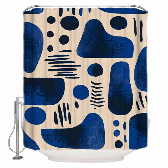 Extra Long Shower Curtain 72x84 Inch, Blue Abstract Art Shower Curtain Waterproof Bathroom Decor Modern Aesthetics Fabric Bath Curtain Set Accessories with Hooks