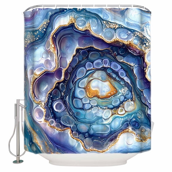 Extra Long Shower Curtain 72x84 Inch, Blue Abstract Art Shower Curtain Waterproof Bathroom Decor Modern Art Watercolor Fabric Bath Curtain Set Accessories with Hooks