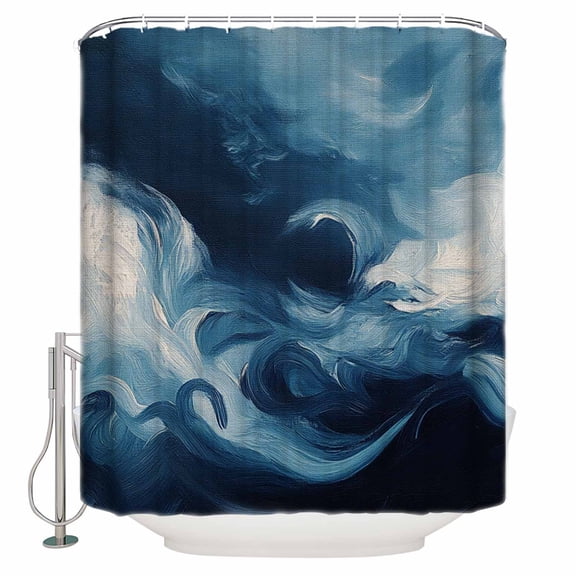 Extra Long Shower Curtain 72x84 Inch, Blue Abstract Art Shower Curtain Waterproof Bathroom Decor Modern Waves Art Fabric Bath Curtain Set Accessories with Hooks
