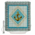 thumbnail image 1 of Extra Long Shower Curtain 72x84 Inch, Blue Anchor Nautical Shower Curtain Waterproof Bathroom Decor Ocean Coastal Geometric Vintage Fabric Bath Curtain Set Accessories with Hooks, 1 of 6