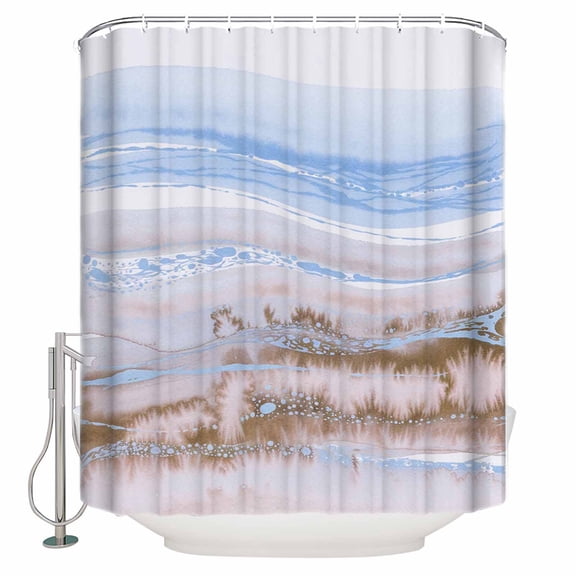 Extra Long Shower Curtain 72x84 Inch, Blue Brown Ombre Shower Curtain Waterproof Bathroom Decor Abstract Modern Art Fluid Striped Fabric Bath Curtain Set Accessories with Hooks