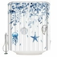 thumbnail image 1 of Extra Long Shower Curtain 72x84 Inch, Blue Coastal Shower Curtain Waterproof Bathroom Decor Summer Eucalyptus Leaves Beach Ocean Starfish Nautical Fabric Bath Curtain Set Accessories with Hooks, 1 of 6