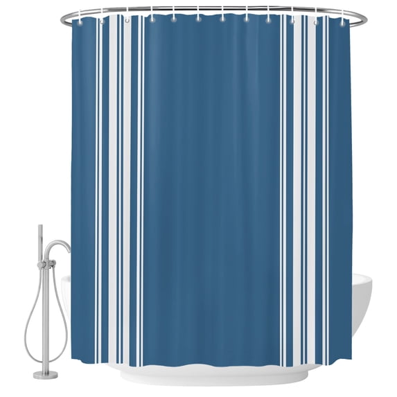 Extra Long Shower Curtain 72x84 Inch, Blue Striped Shower Curtain Waterproof Bathroom Decor, Farmhouse Blue White Stripes Fabric Bath Curtain Set Accessories with Hooks