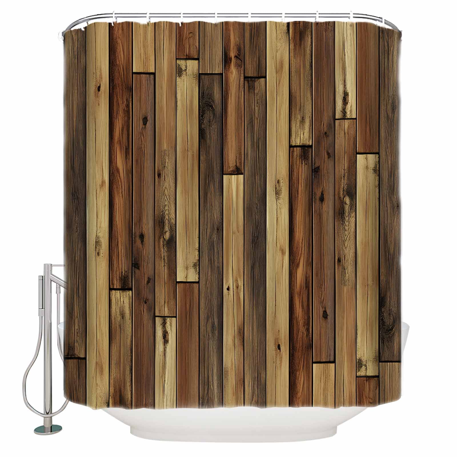 Extra Long Shower Curtain 72x84 Inch, Brown Wooden Grain Shower Curtain ...