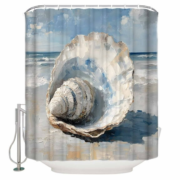 Extra Long Shower Curtain 72x84 Inch, Coastal Seashells Shower Curtain Waterproof Bathroom Decor Modern Abstract Simple Oil Painting Fabric Bath Curtain Set Accessories with Hooks