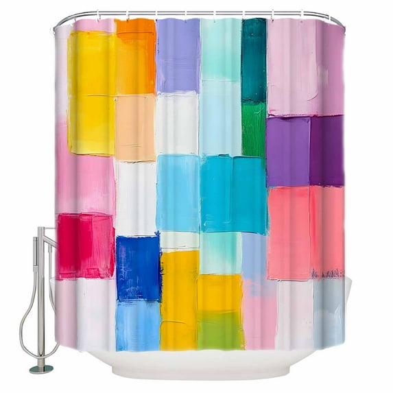 Extra Long Shower Curtain 72x84 Inch, Colorful Abstract Art Shower Curtain Waterproof Bathroom Decor Geometric Modern Oil Painting Fabric Bath Curtain Set Accessories with Hooks