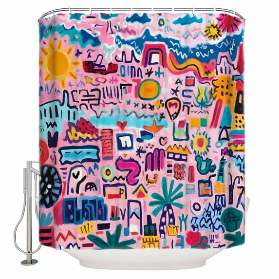 Extra Long Shower Curtain 72x84 Inch, Colorful Abstract Shower Curtain Waterproof Bathroom Decor Modern Contemporary Oil Painted Fabric Bath Curtain Set Accessories with Hooks