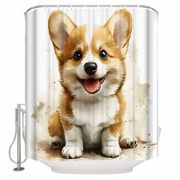Extra Long Shower Curtain 72x84 Inch, Cute Puppy Shower Curtain Waterproof Bathroom Decor Simple Funny Brown Dog Animal Portrait Fabric Bath Curtain Set Accessories with Hooks