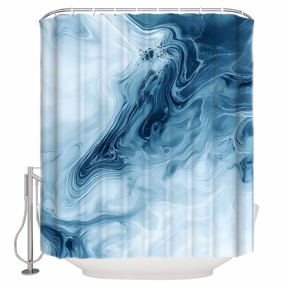 Extra Long Shower Curtain 72x84 Inch, Farm Marble Shower Curtain Waterproof Bathroom Decor Ombre Blue White Marble Crack Art Fabric Bath Curtain Set Accessories with Hooks