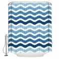 thumbnail image 1 of Extra Long Shower Curtain 72x84 Inch, Geometric Blue Ombre Shower Curtain Waterproof Bathroom Decor Modern Gradient White Ocean Striped Fabric Bath Curtain Set Accessories with Hooks, 1 of 6