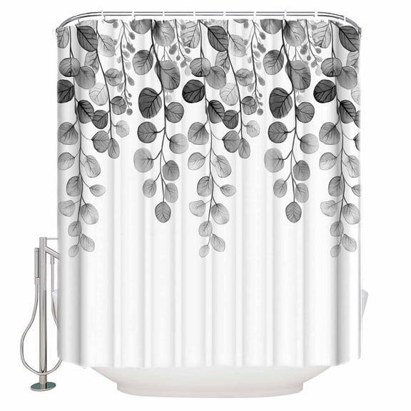 Extra Long Shower Curtain 72x84 Inch, Gray Eucalyptus Leaves Shower Curtain Waterproof Bathroom Decor Watercolor Floral Leaf Plants Fabric Bath Curtain Set Accessories with Hooks