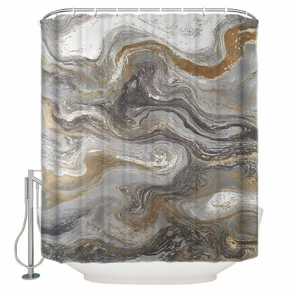 Extra Long Shower Curtain 72x84 Inch, Gray Marble Shower Curtain Waterproof Bathroom Decor Farmhouse Vintage Abstract Ombre Texture Fabric Bath Curtain Set Accessories with Hooks