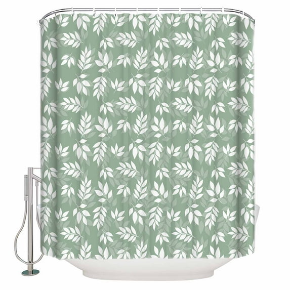 Extra Long Shower Curtain 72x84 Inch, Green Leaves Shower Curtain Waterproof Bathroom Decor Pastoral Natural Leaf Plants Farmhouse Fabric Bath Curtain Set Accessories with Hooks