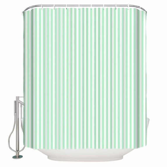 Extra Long Shower Curtain 72x84 Inch, Green White Stripe Shower Curtain Waterproof Bathroom Decor Modern Minimalist Geometric Striped Fabric Bath Curtain Set Accessories with Hooks