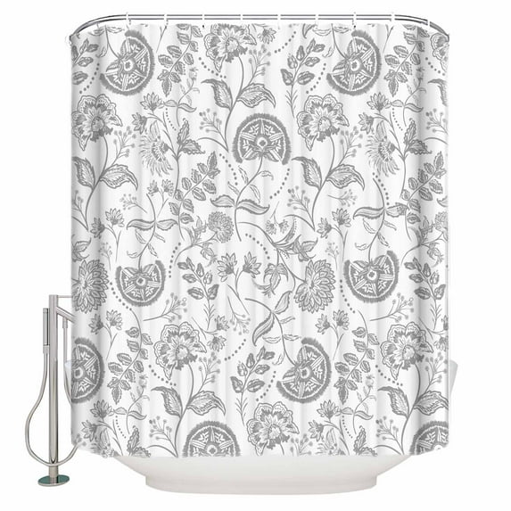 Extra Long Shower Curtain 72x84 Inch, Grey Farmhouse Shower Curtain Waterproof Bathroom Decor Floral Floral Plant Leaf Vintage Spring Fabric Bath Curtain Set Accessories with Hooks