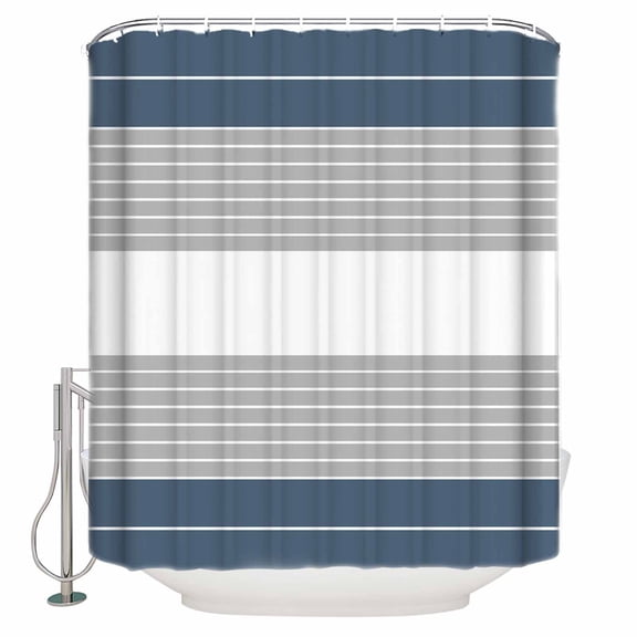 Extra Long Shower Curtain 72x84 Inch, Haze Blue Grey Stripe Shower Curtain Waterproof Bathroom Decor Modern Art Horizontal Striped Fabric Bath Curtain Set Accessories with Hooks