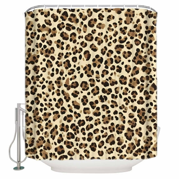 Extra Long Shower Curtain 72x84 Inch, Leopard Shower Curtain Waterproof Bathroom Decor Rustic Brown Animals Art Modern Fabric Bath Curtain Set Accessories with Hooks