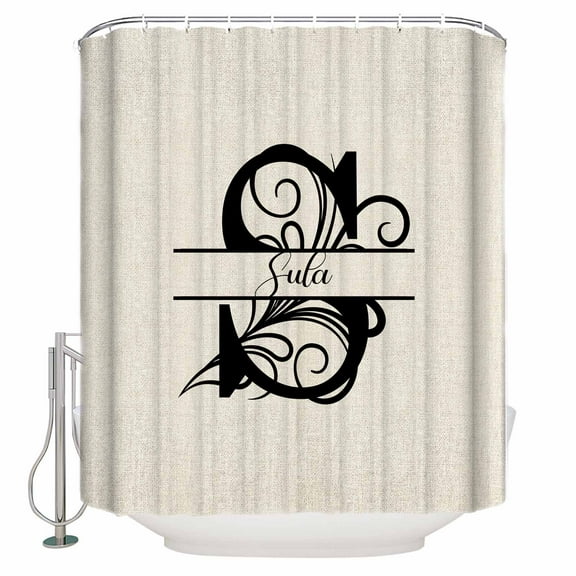 Extra Long Shower Curtain 72x84 Inch, Letter S Shower Curtain Waterproof Bathroom Decor Monogram Words Fabric Bath Curtain Set Accessories with Hooks