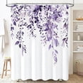 thumbnail image 1 of Extra Long Shower Curtain - 72x84 Inch Long Floral Waterproof Fabric Shower Curtain Set with 12 Hooks, Tall Watercolor Eucalyptus Leaves Decorative Shower Curtains for Bathroom - Purple, 1 of 6