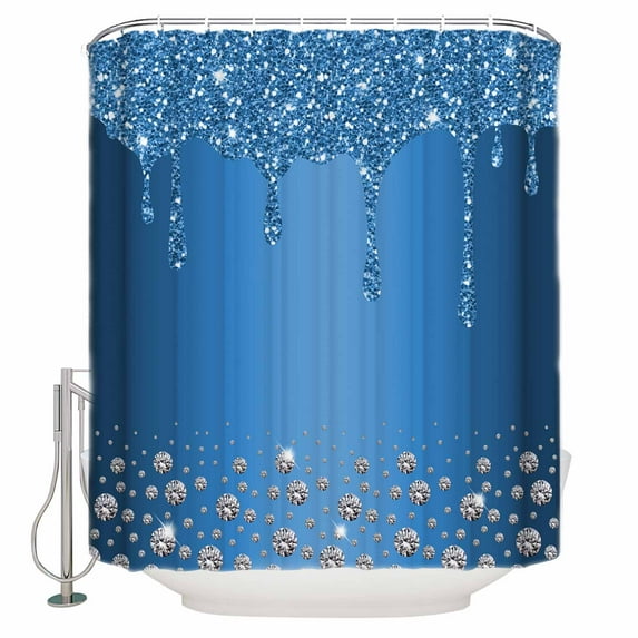 Extra Long Shower Curtain 72x84 Inch, Modern Blue Shower Curtain Waterproof Bathroom Decor Abstract Diamond Luxury Gradient Fabric Bath Curtain Set Accessories with Hooks