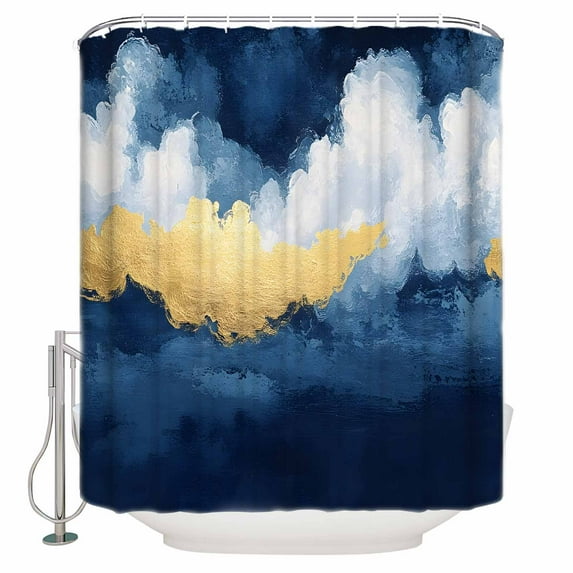 Extra Long Shower Curtain 72x84 Inch, Navy Blue Shower Curtain Waterproof Bathroom Decor Abstract Modern Oil Painting Art Fabric Bath Curtain Set Accessories with Hooks