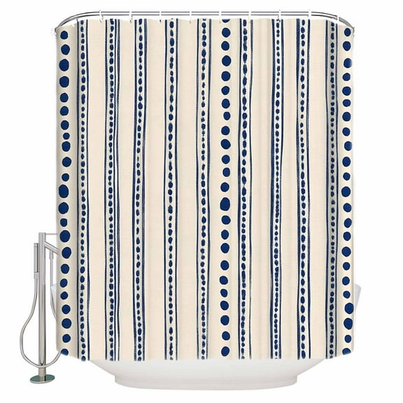 Extra Long Shower Curtain 72x84 Inch, Navy Blue Shower Curtain Waterproof Bathroom Decor Modern Geometric Abstract Art Striped Fabric Bath Curtain Set Accessories with Hooks
