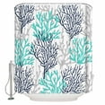 thumbnail image 1 of Extra Long Shower Curtain 72x84 Inch, Navy Blue Teal Grey Coral Coastal Shower Curtain Waterproof Bathroom Decor Summer Beach Nautical Ocean Fabric Bath Curtain Set Accessories with Hooks, 1 of 6