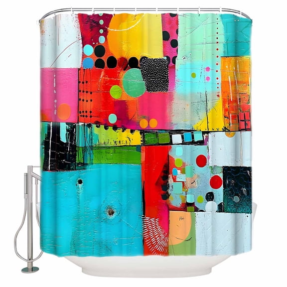 Extra Long Shower Curtain 72x84 Inch, Oil Painted Shower Curtain Waterproof Bathroom Decor Modern Abstract Aesthetics Vintage Fabric Bath Curtain Set Accessories with Hooks