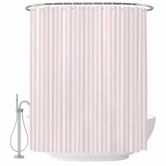 Extra Long Shower Curtain 72x84 Inch, Pink Vertical Striped Shower Curtain Waterproof Bathroom Decor, Farmhouse Thin Line Stripes Fabric Bath Curtain Set Accessories with Hooks