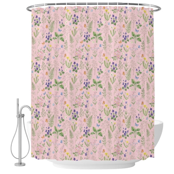 Extra Long Shower Curtain 72x84 Inch, Pink Wheat Ears Flowers Shower Curtain Waterproof Bathroom Decor, Farmhouse Countryside Floral Fabric Bath Curtain Set Accessories with Hooks
