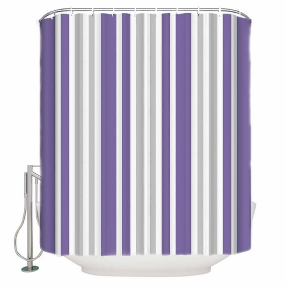 Extra Long Shower Curtain 72x84 Inch, Purple Grey Stripe Shower Curtain Waterproof Bathroom Decor Farmhouse Minimalist Striped Fabric Bath Curtain Set Accessories with Hooks