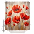 thumbnail image 1 of Extra Long Shower Curtain 72x84 Inch, Red Spring Floral Shower Curtain Waterproof Bathroom Decor Summer Botanical Watercolor Vintage Fabric Bath Curtain Set Accessories with Hooks, 1 of 6