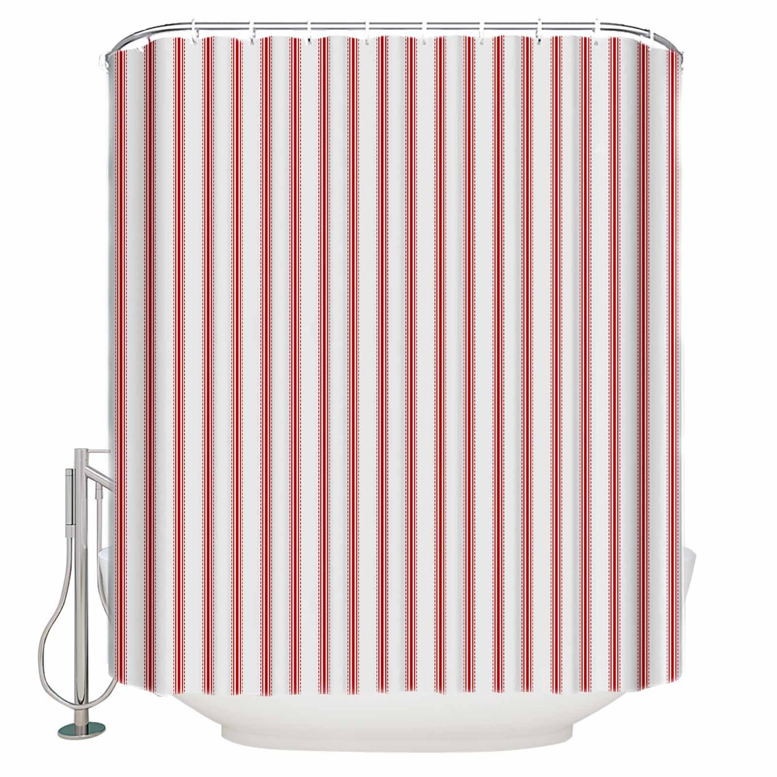 Extra Long Shower Curtain 72x84 Inch, Red Striped Shower Curtain Waterproof Bathroom Decor Red White Stripes Farmhouse Fabric Bath Curtain Set Accessories with Hooks