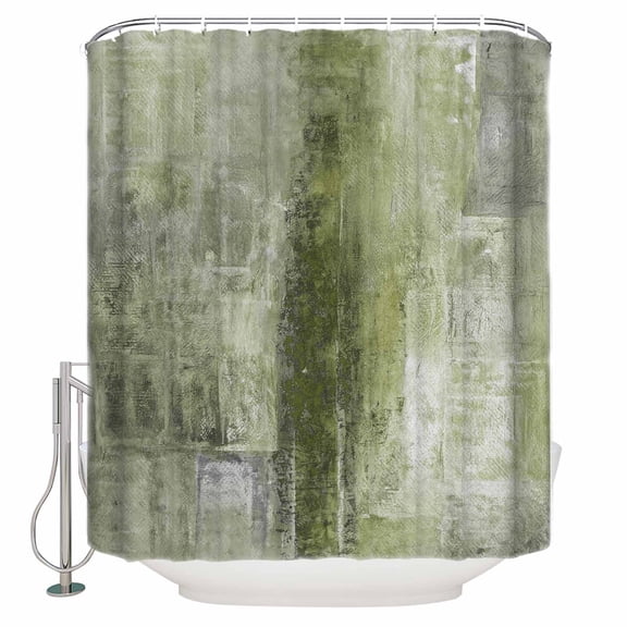 Extra Long Shower Curtain 72x84 Inch, Sage Green Oil Painting Shower Curtain Waterproof Bathroom Decor Modern Abstract Graffiti Street Art Fabric Bath Curtain Set Accessories with Hooks