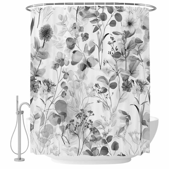 Extra Long Shower Curtain 72x84 Inch, Spring Flowers Shower Curtain Waterproof Bathroom Decor, Vintage Country Eucalyptus Leaves Plants Fabric Bath Curtain Set Accessories with Hooks