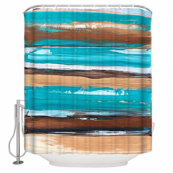 Extra Long Shower Curtain 72x84 Inch, Turquoise Shower Curtain Waterproof Bathroom Decor Vintage Brown Gradient Abstract Wood Grain Fabric Bath Curtain Set Accessories with Hooks