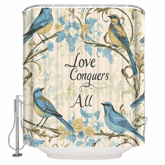 Extra Long Shower Curtain 72x84 Inch, Vintage Blue Birds Shower Curtain Waterproof Bathroom Decor Summer Botanical Retro Floral Fabric Bath Curtain Set Accessories with Hooks