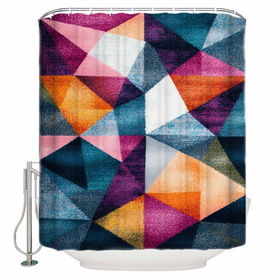 Extra Long Shower Curtain 72x84 Inch, Vintage Coloful Rhombus Shower Curtain Waterproof Bathroom Decor Geometric Shabby Artwork Fabric Bath Curtain Set Accessories with Hooks