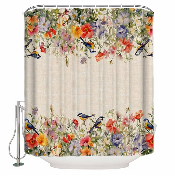 Extra Long Shower Curtain 72x84 Inch, Vintage Flowers Shower Curtain Waterproof Bathroom Decor Spring Floral Botanical Rustic Pastoral Fabric Bath Curtain Set Accessories with Hooks