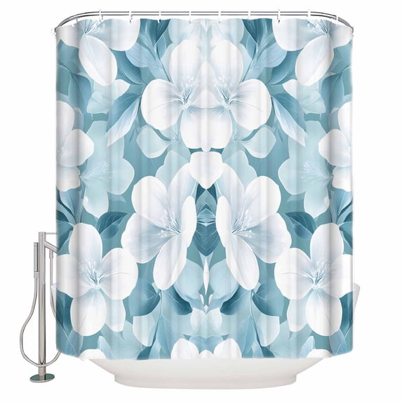 Extra Long Shower Curtain 72x84 Inch, Watercolor Flowers Shower Curtain Waterproof Bathroom Decor Spring Vintage Blue Floral Botanical Fabric Bath Curtain Set Accessories with Hooks