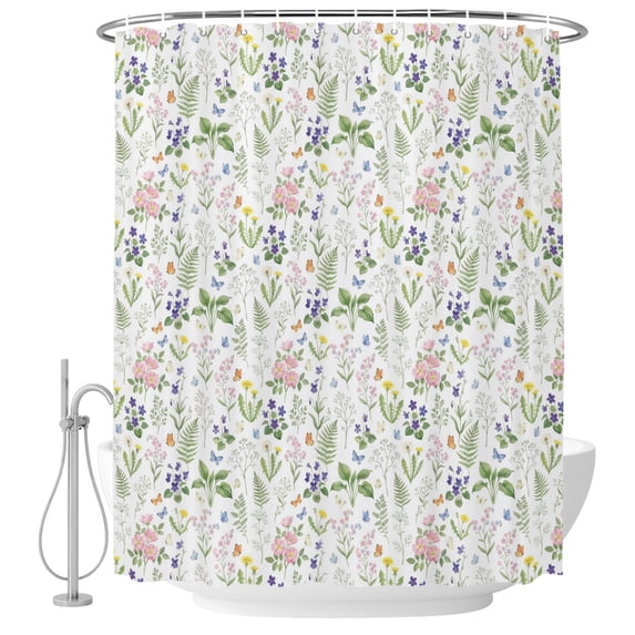 Extra Long Shower Curtain 72x84 Inch, Wheat Ears Flowers Shower Curtain Waterproof Bathroom Decor, Summer Countryside Floral Fabric Bath Curtain Set Accessories with Hooks